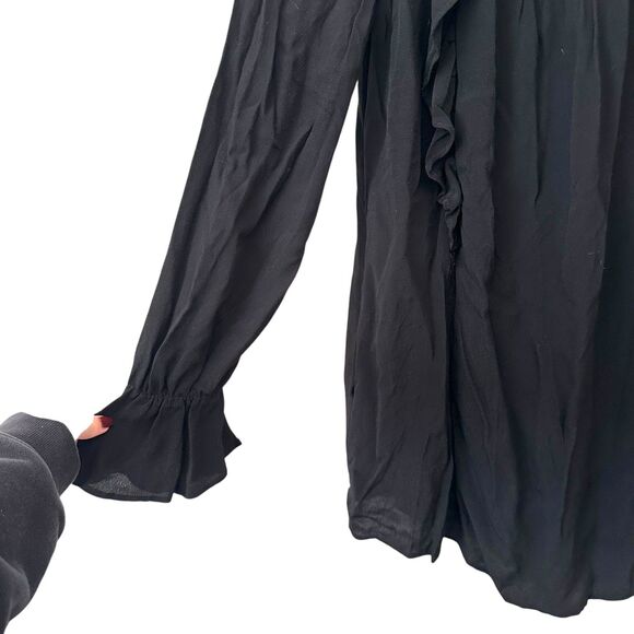 ZARA Ruffled Long‎ Sleeve Mini Dress Black XS - Picture 3 of 5